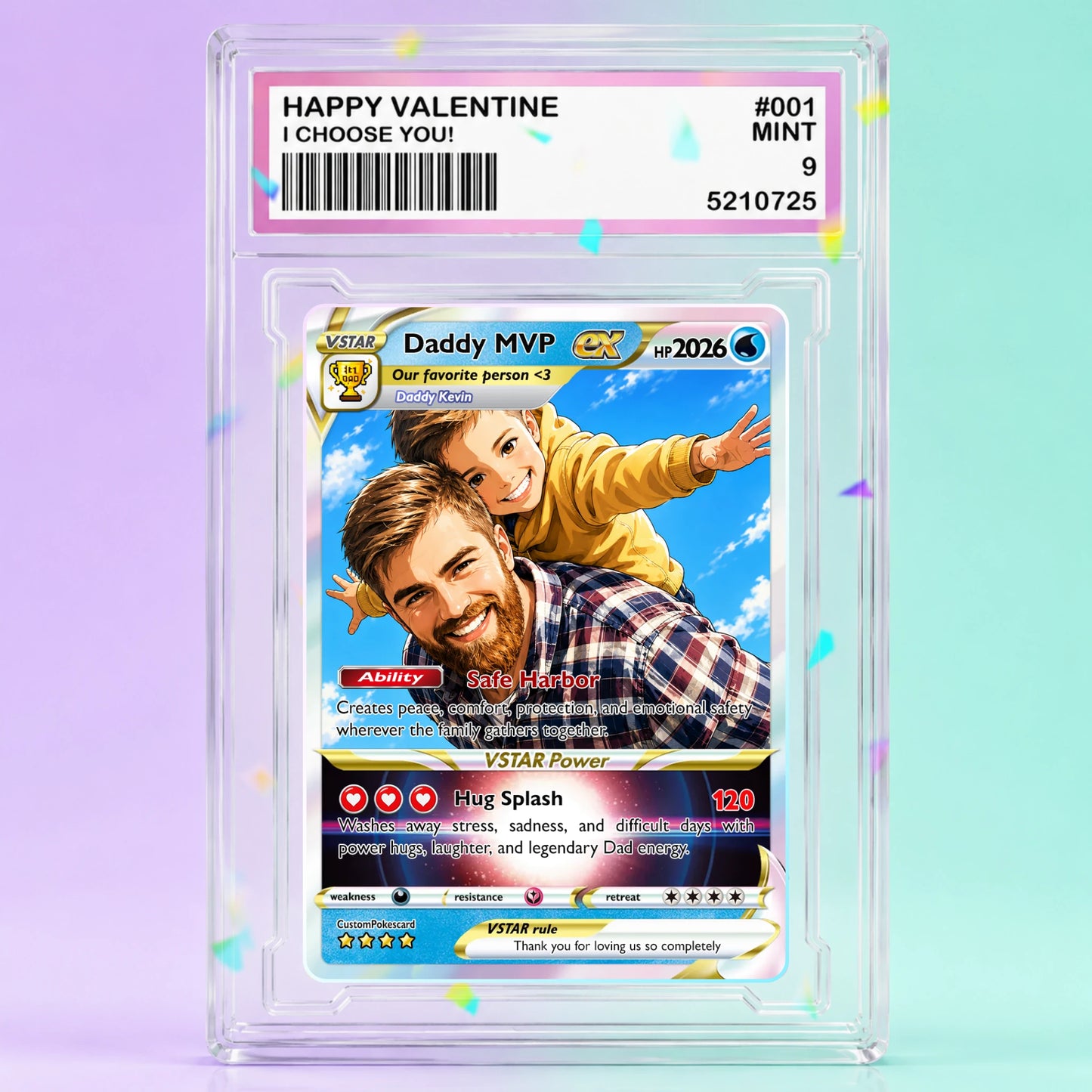 Happy Father's Day Custom Pokémon Card - Hot Comic Anime Style Personalized Pokémon Card for Dad - Perfect Gift from Wife & Kids, CPC 1