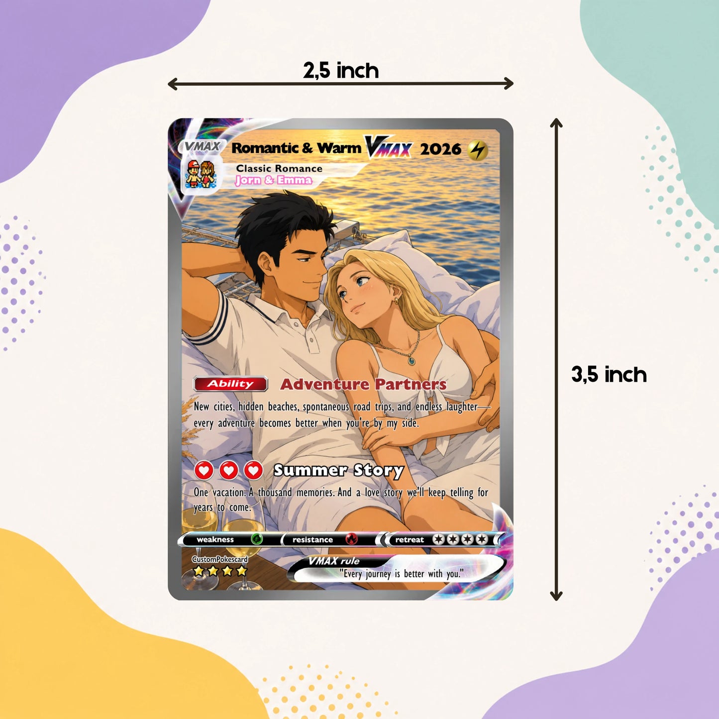 Custom Beach Couple Anime Card - Personalized Summer Vacation Gift, Custom Anime Photo Card, Valentine Gift, Gift for Him, Gift for Her, Custom Card for Couple - CPC 2.1