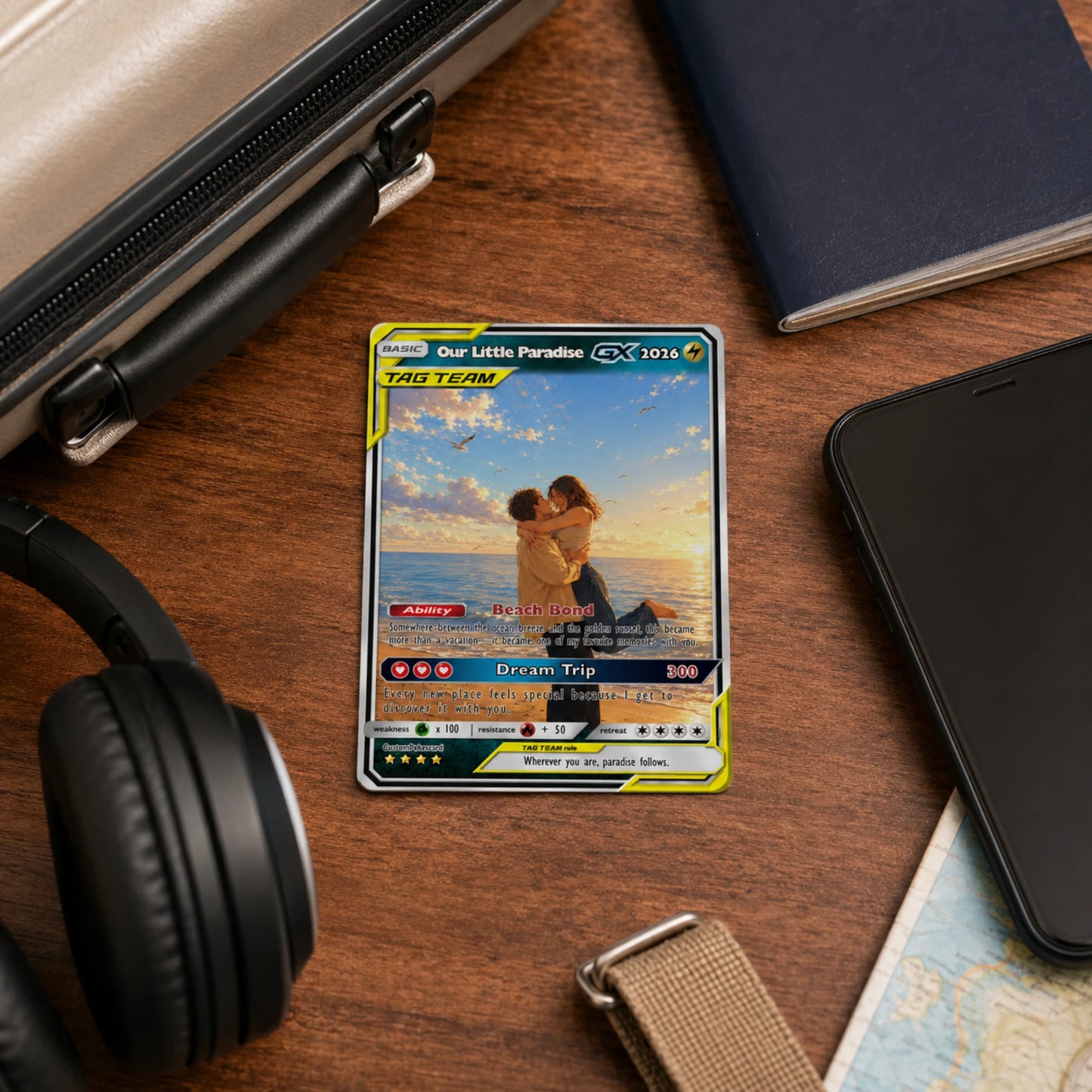 Custom Beach Couple Anime Card - Personalized Summer Vacation Gift, Custom Anime Photo Card, Valentine Gift, Gift for Him, Gift for Her, Custom Card for Couple - CPC 7.1