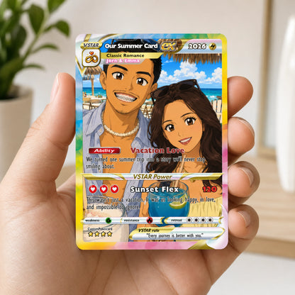 Custom Beach Couple Anime Card - Personalized Summer Vacation Gift, Custom Anime Photo Card, Valentine Gift, Gift for Him, Gift for Her, Custom Card for Couple - CPC 5.1