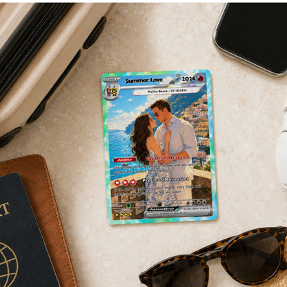 Custom Beach Couple Anime Card - Personalized Summer Vacation Gift, Custom Anime Photo Card, Valentine Gift, Gift for Him, Gift for Her, Custom Card for Couple - CPC 6.2