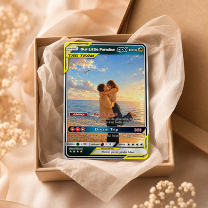 Custom Beach Couple Anime Card - Personalized Summer Vacation Gift, Custom Anime Photo Card, Valentine Gift, Gift for Him, Gift for Her, Custom Card for Couple - CPC 7.1