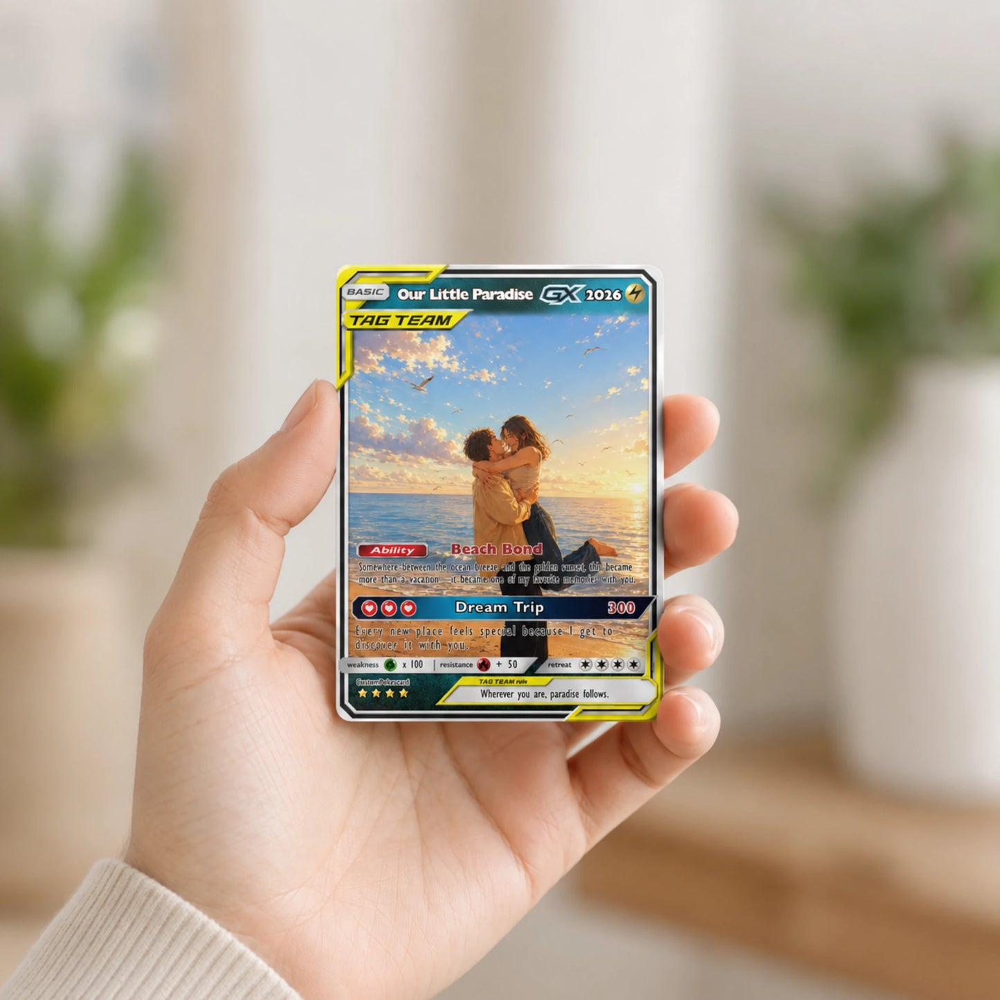 Custom Beach Couple Anime Card - Personalized Summer Vacation Gift, Custom Anime Photo Card, Valentine Gift, Gift for Him, Gift for Her, Custom Card for Couple - CPC 7.1