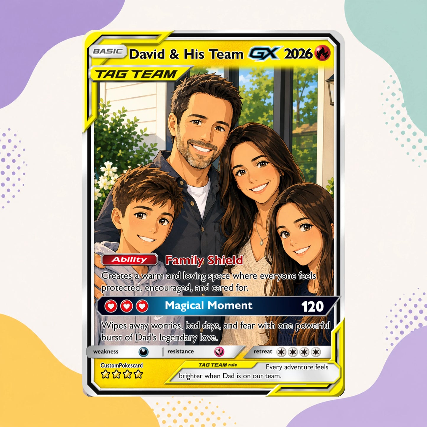 2026 Happy Family Custom Pokémon Card - Comic Anime Style Personalized Pokémon Card for Family - Perfect Gift for Parents & Kids - CPC 7