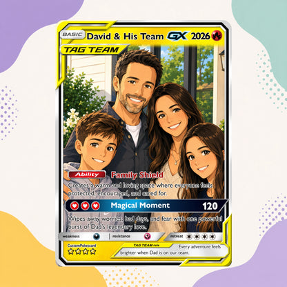 2026 Happy Family Custom Pokémon Card - Comic Anime Style Personalized Pokémon Card for Family - Perfect Gift for Parents & Kids - CPC 7