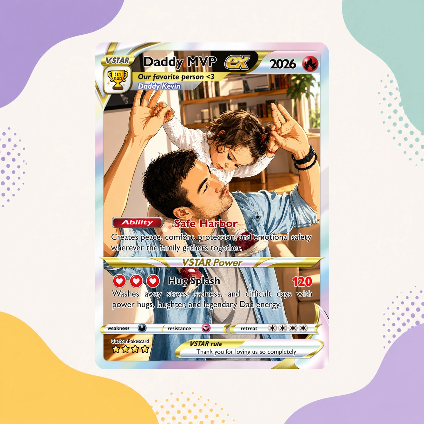 2026 Happy Father's Day Custom Pokémon Card - Comic Anime Style Personalized Pokémon Card for Dad - Perfect Gift for Dad - CPC 5