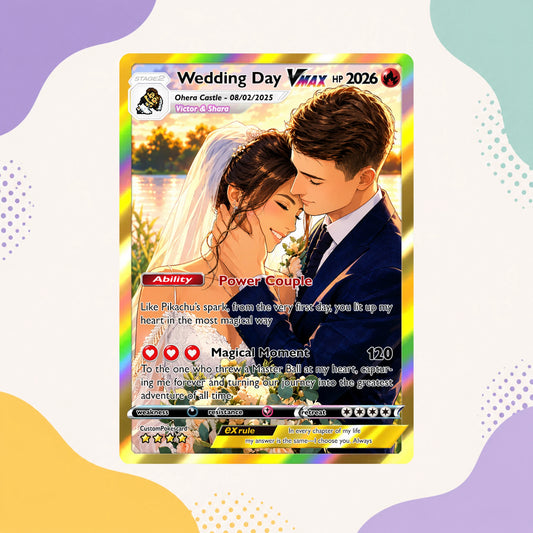 Anniversary Card, Anime Wedding Card, Custom Photo Pokemon Card, Bespoke Couple Cards, Gift for Him/Her, Anniversary Presents, CPC 3
