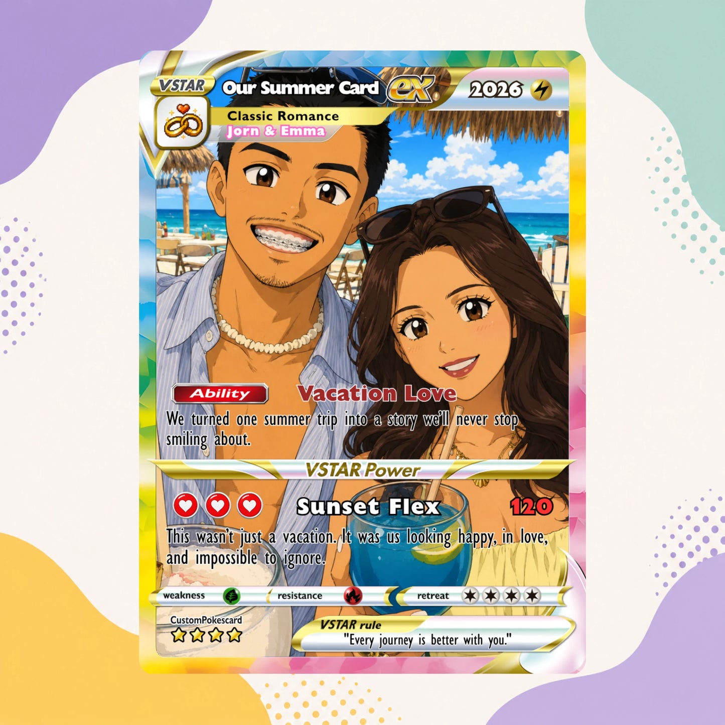 Custom Beach Couple Anime Card - Personalized Summer Vacation Gift, Custom Anime Photo Card, Valentine Gift, Gift for Him, Gift for Her, Custom Card for Couple - CPC 5.1