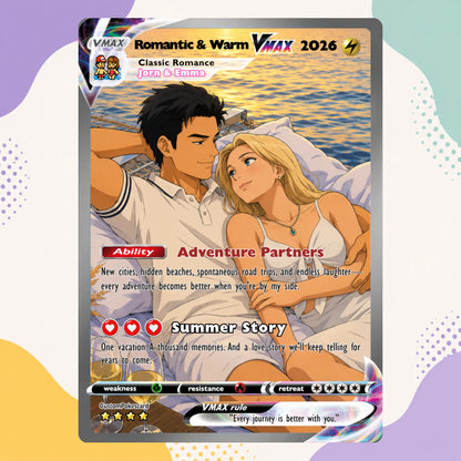 Custom Beach Couple Anime Card - Personalized Summer Vacation Gift, Custom Anime Photo Card, Valentine Gift, Gift for Him, Gift for Her, Custom Card for Couple - CPC 2.1