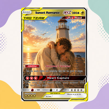 Custom Beach Couple Anime Card - Personalized Summer Vacation Gift, Custom Anime Photo Card, Valentine Gift, Gift for Him, Gift for Her, Custom Card for Couple - CPC 8.1