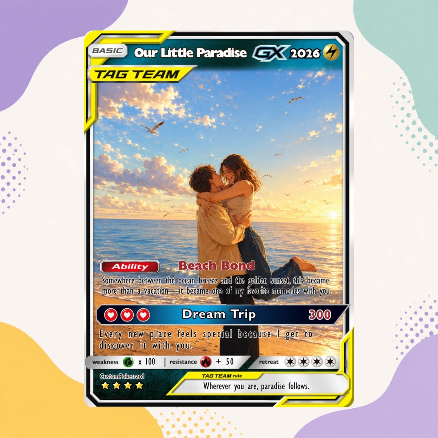 Custom Beach Couple Anime Card - Personalized Summer Vacation Gift, Custom Anime Photo Card, Valentine Gift, Gift for Him, Gift for Her, Custom Card for Couple - CPC 7.1