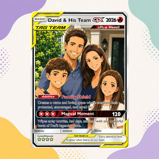 2026 Happy Family Custom Pokémon Card - Comic Anime Style Personalized Pokémon Card for Family - Perfect Gift for Parents & Kids - CPC 8