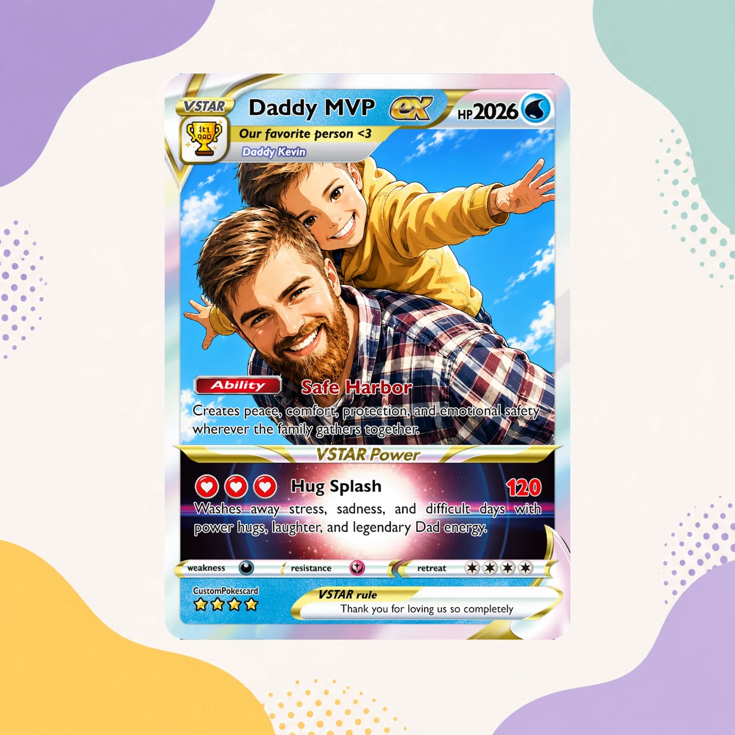 Happy Father's Day Custom Pokémon Card - Hot Comic Anime Style Personalized Pokémon Card for Dad - Perfect Gift from Wife & Kids, CPC 1