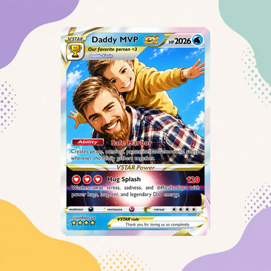 Happy Father's Day Custom Pokémon Card - Hot Comic Anime Style Personalized Pokémon Card for Dad - Perfect Gift from Wife & Kids, CPC 1