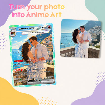 Custom Beach Couple Anime Card - Personalized Summer Vacation Gift, Custom Anime Photo Card, Valentine Gift, Gift for Him, Gift for Her, Custom Card for Couple - CPC 6.2