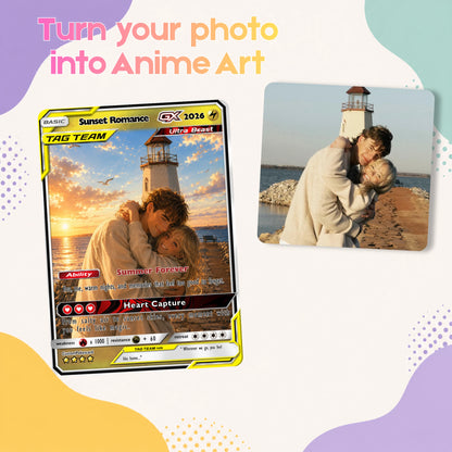 Custom Beach Couple Anime Card - Personalized Summer Vacation Gift, Custom Anime Photo Card, Valentine Gift, Gift for Him, Gift for Her, Custom Card for Couple - CPC 8.1