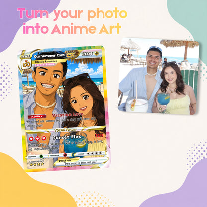 Custom Beach Couple Anime Card - Personalized Summer Vacation Gift, Custom Anime Photo Card, Valentine Gift, Gift for Him, Gift for Her, Custom Card for Couple - CPC 5.1