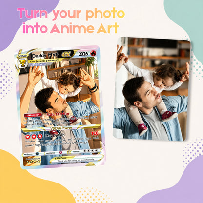 2026 Happy Father's Day Custom Pokémon Card - Comic Anime Style Personalized Pokémon Card for Dad - Perfect Gift for Dad - CPC 5