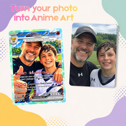Dad Custom Pokémon Card for Father's Day - Father’s Day Personalized Pokémon Card for Sport Dad - Comic Anime Style Customizable Gift from Supporter, Wife, Son & Daughter, CPC 6