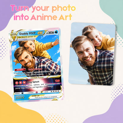 Happy Father's Day Custom Pokémon Card - Hot Comic Anime Style Personalized Pokémon Card for Dad - Perfect Gift from Wife & Kids, CPC 1