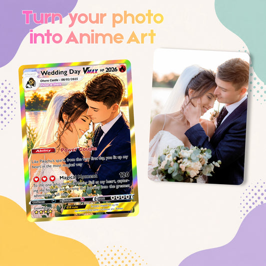 Anniversary Card, Anime Wedding Card, Custom Photo Pokemon Card, Bespoke Couple Cards, Gift for Him/Her, Anniversary Presents, CPC 3