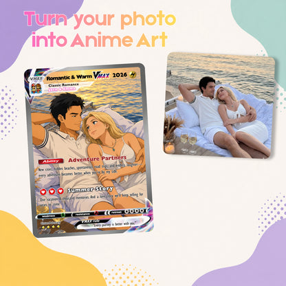 Custom Beach Couple Anime Card - Personalized Summer Vacation Gift, Custom Anime Photo Card, Valentine Gift, Gift for Him, Gift for Her, Custom Card for Couple - CPC 2.1