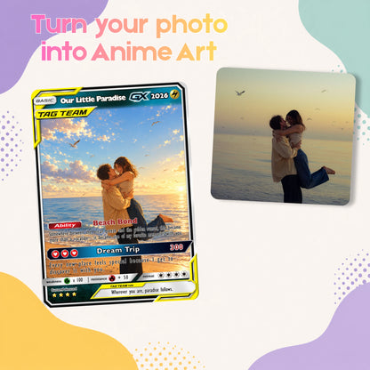 Custom Beach Couple Anime Card - Personalized Summer Vacation Gift, Custom Anime Photo Card, Valentine Gift, Gift for Him, Gift for Her, Custom Card for Couple - CPC 7.1
