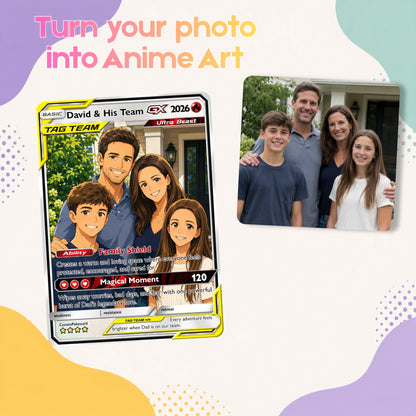 2026 Happy Family Custom Pokémon Card - Comic Anime Style Personalized Pokémon Card for Family - Perfect Gift for Parents & Kids - CPC 8
