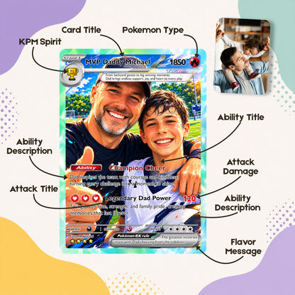 Dad Custom Pokémon Card for Father's Day - Father’s Day Personalized Pokémon Card for Sport Dad - Comic Anime Style Customizable Gift from Supporter, Wife, Son & Daughter, CPC 6