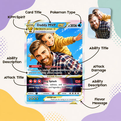 Happy Father's Day Custom Pokémon Card - Hot Comic Anime Style Personalized Pokémon Card for Dad - Perfect Gift from Wife & Kids, CPC 1
