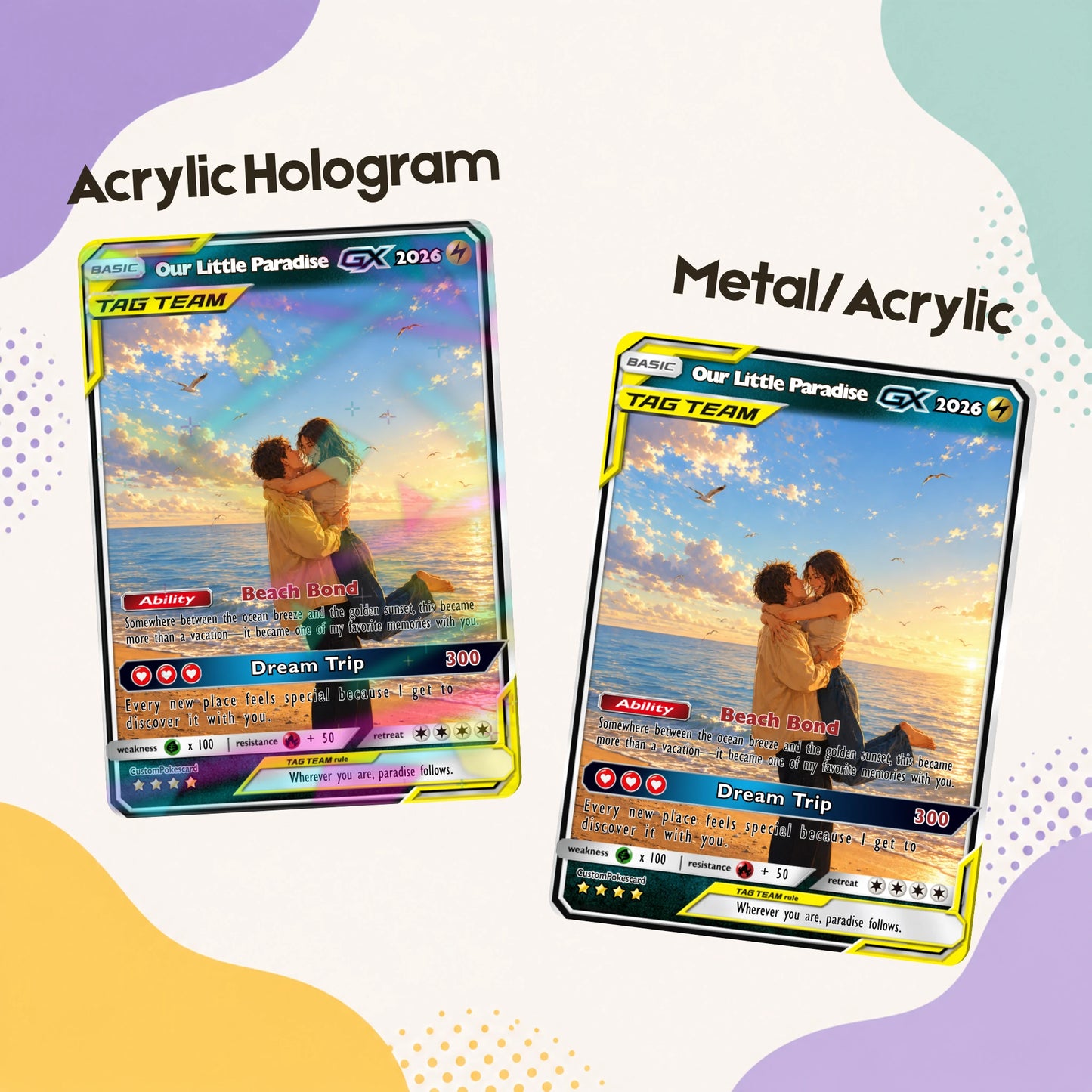 Custom Beach Couple Anime Card - Personalized Summer Vacation Gift, Custom Anime Photo Card, Valentine Gift, Gift for Him, Gift for Her, Custom Card for Couple - CPC 7.1
