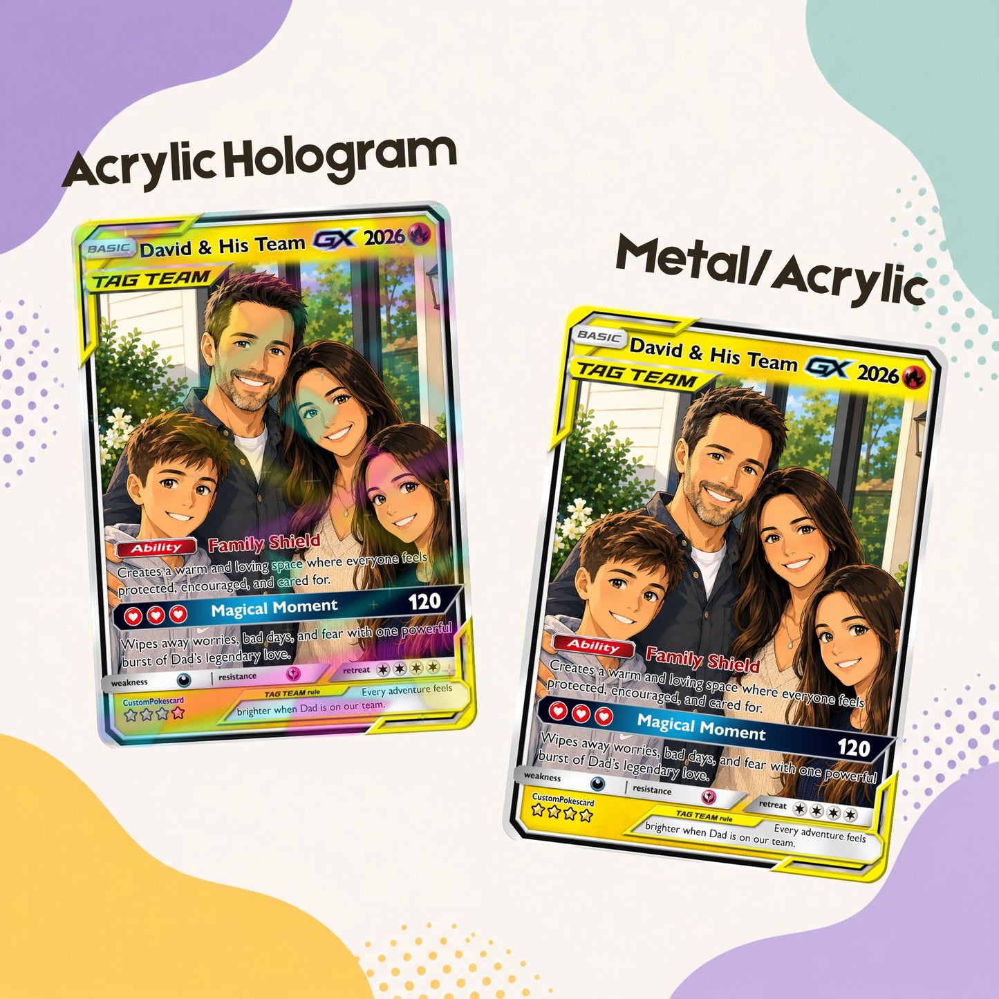 2026 Happy Family Custom Pokémon Card - Comic Anime Style Personalized Pokémon Card for Family - Perfect Gift for Parents & Kids - CPC 7