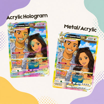 Custom Beach Couple Anime Card - Personalized Summer Vacation Gift, Custom Anime Photo Card, Valentine Gift, Gift for Him, Gift for Her, Custom Card for Couple - CPC 5.1