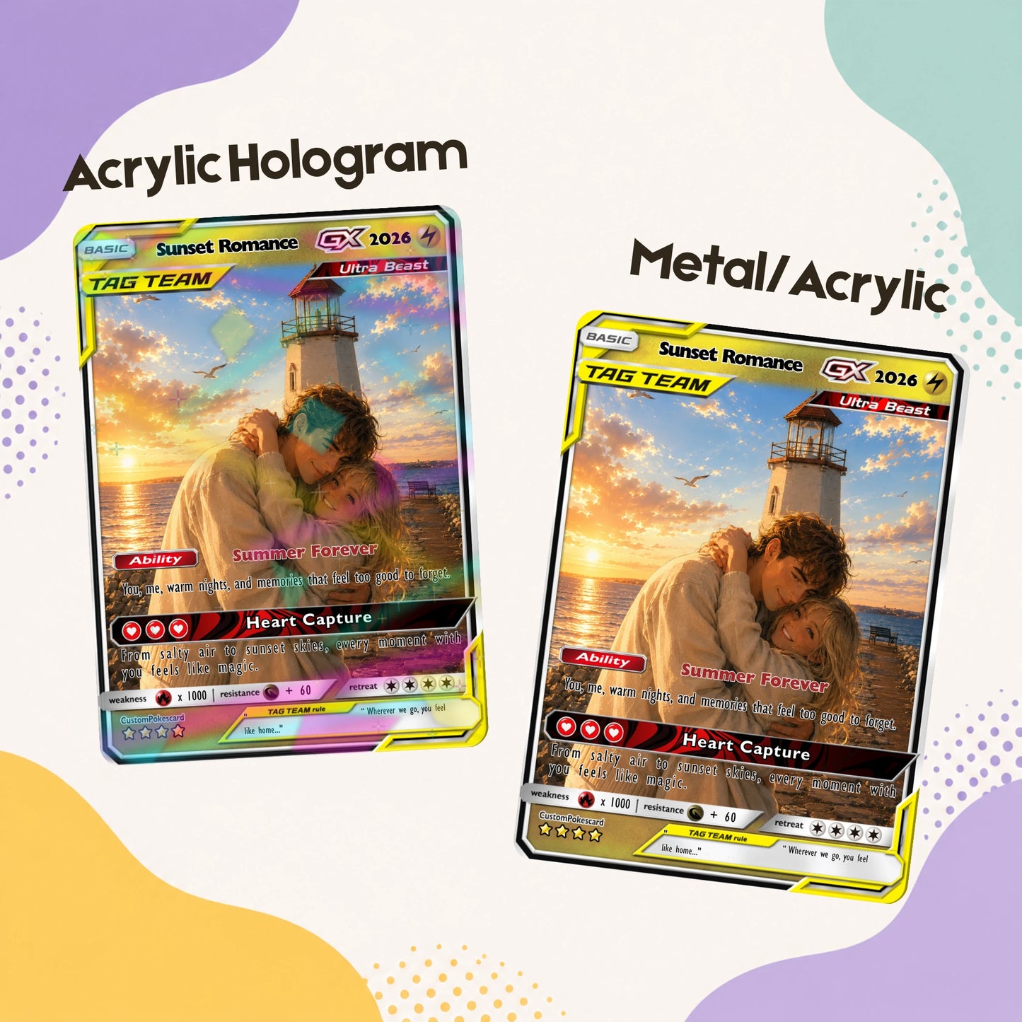 Custom Beach Couple Anime Card - Personalized Summer Vacation Gift, Custom Anime Photo Card, Valentine Gift, Gift for Him, Gift for Her, Custom Card for Couple - CPC 8.1