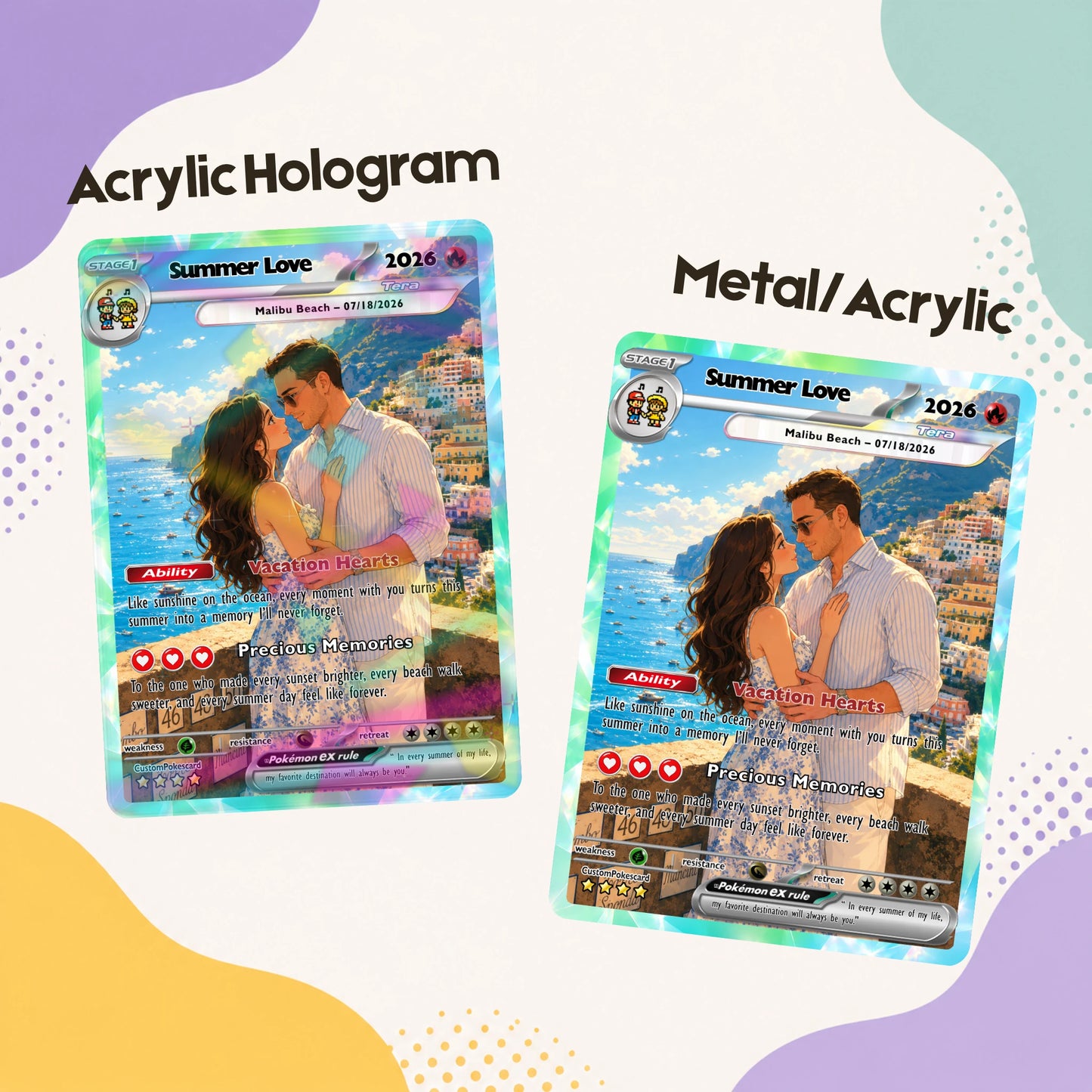 Custom Beach Couple Anime Card - Personalized Summer Vacation Gift, Custom Anime Photo Card, Valentine Gift, Gift for Him, Gift for Her, Custom Card for Couple - CPC 6.2