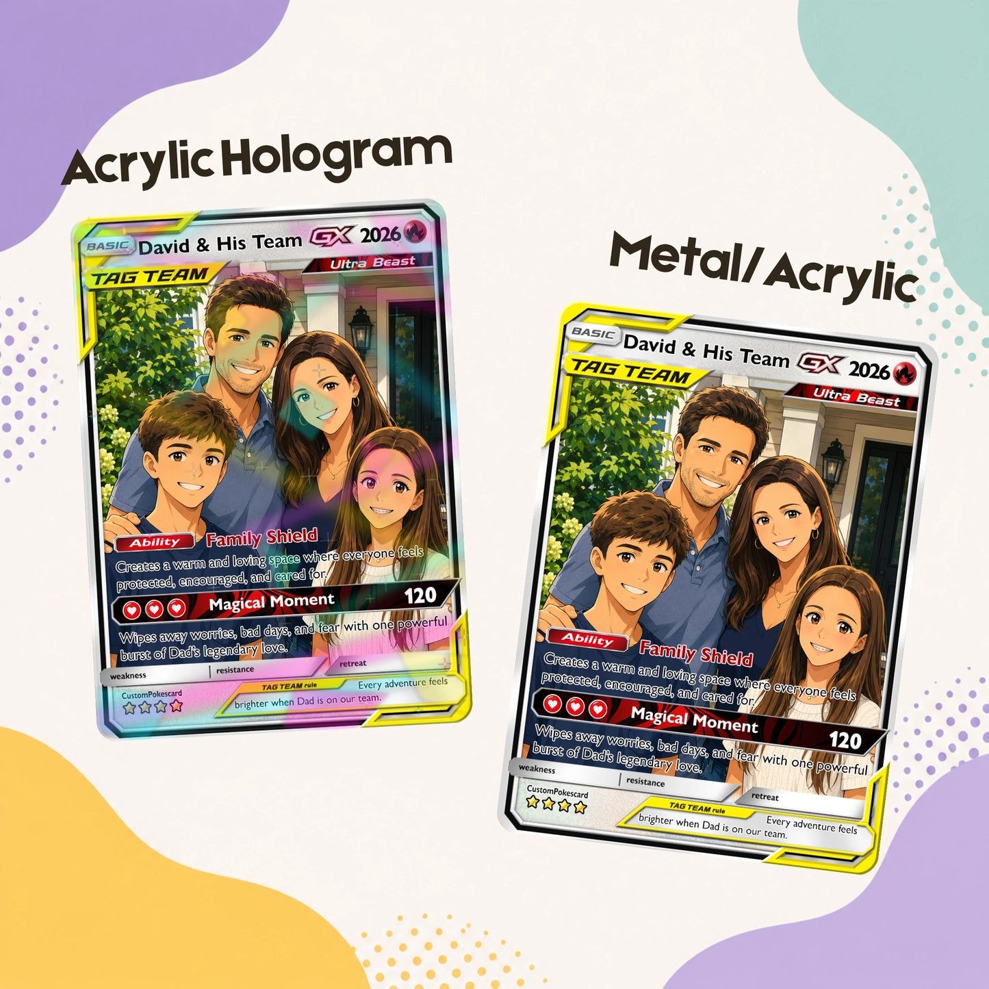 2026 Happy Family Custom Pokémon Card - Comic Anime Style Personalized Pokémon Card for Family - Perfect Gift for Parents & Kids - CPC 8