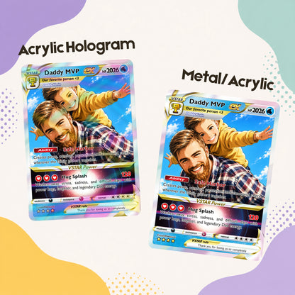 Happy Father's Day Custom Pokémon Card - Hot Comic Anime Style Personalized Pokémon Card for Dad - Perfect Gift from Wife & Kids, CPC 1