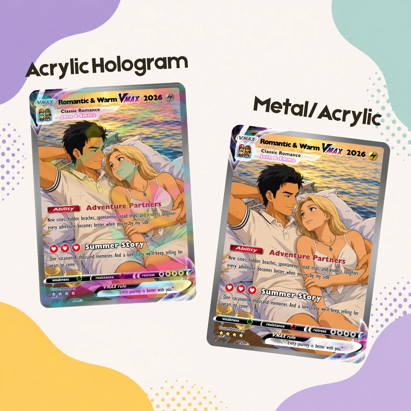 Custom Beach Couple Anime Card - Personalized Summer Vacation Gift, Custom Anime Photo Card, Valentine Gift, Gift for Him, Gift for Her, Custom Card for Couple - CPC 2.1