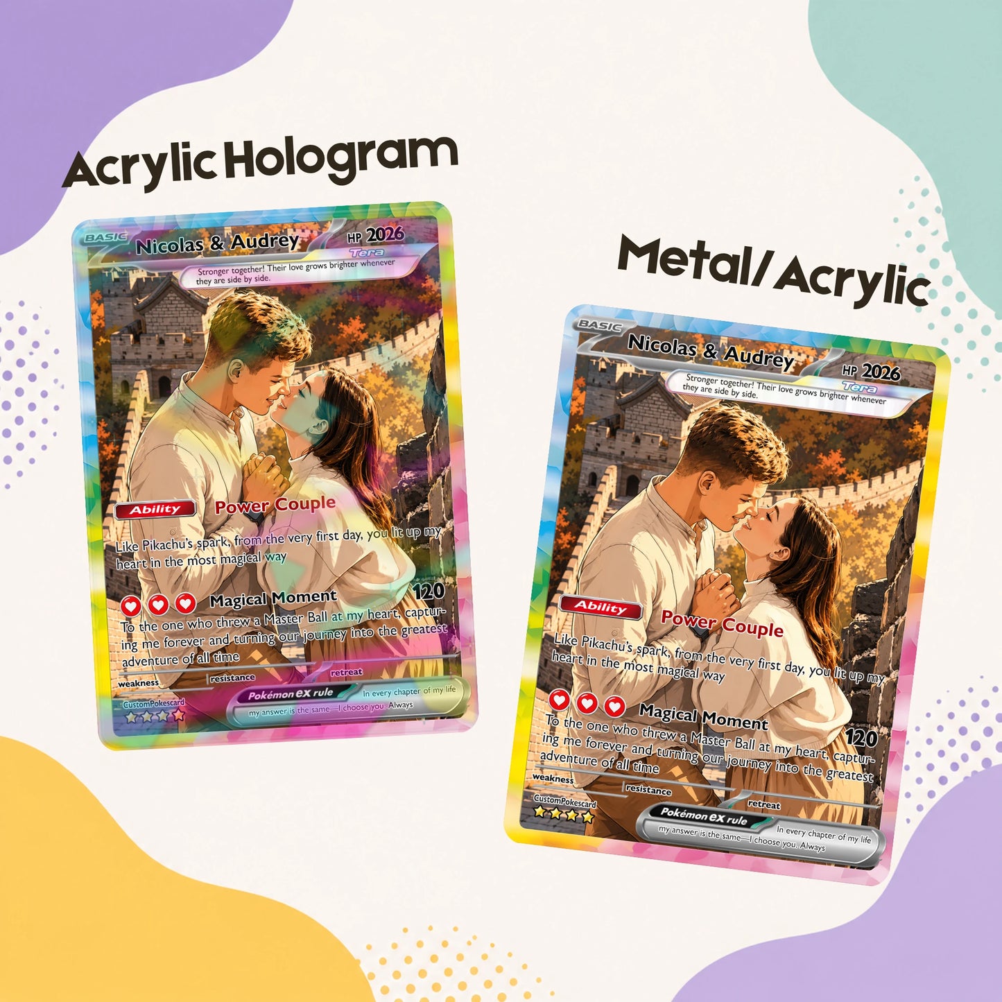 Custom Poke Card for Couple - Anime-Inspired Ghibli Aesthetic Pocket Monster Gift - Customizable Trading Cards - CPC 4