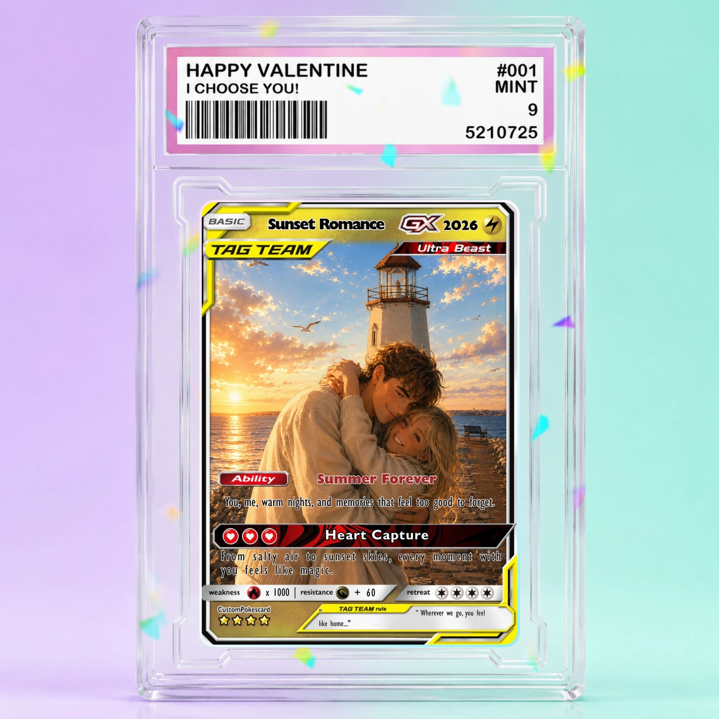Custom Beach Couple Anime Card - Personalized Summer Vacation Gift, Custom Anime Photo Card, Valentine Gift, Gift for Him, Gift for Her, Custom Card for Couple - CPC 8.1