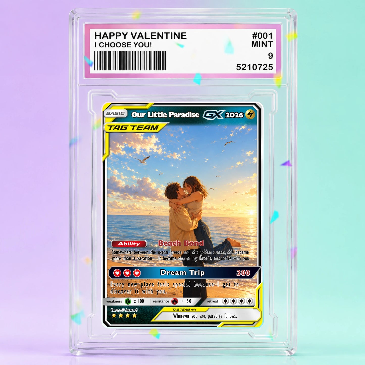 Custom Beach Couple Anime Card - Personalized Summer Vacation Gift, Custom Anime Photo Card, Valentine Gift, Gift for Him, Gift for Her, Custom Card for Couple - CPC 7.1