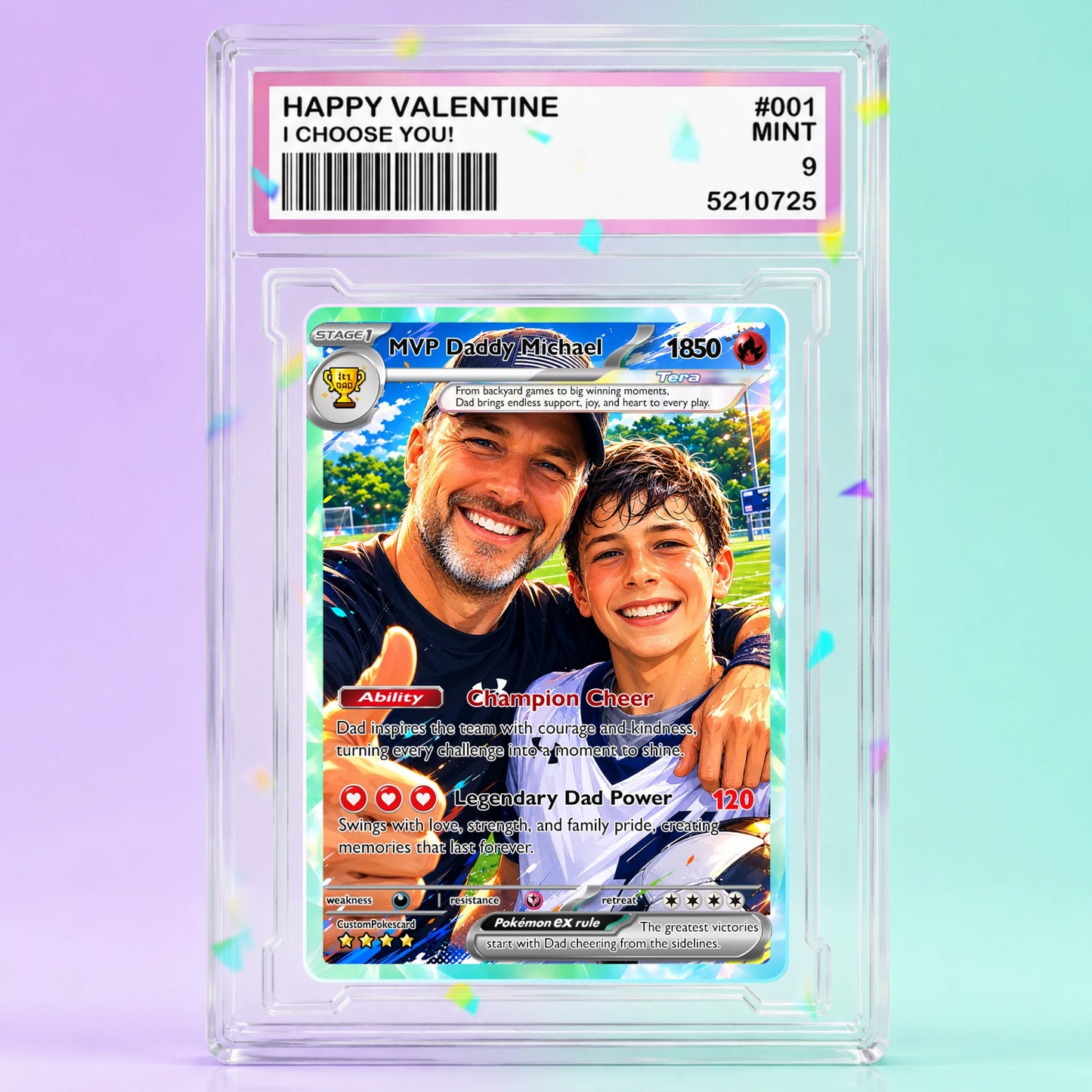 Dad Custom Pokémon Card for Father's Day - Father’s Day Personalized Pokémon Card for Sport Dad - Comic Anime Style Customizable Gift from Supporter, Wife, Son & Daughter, CPC 6