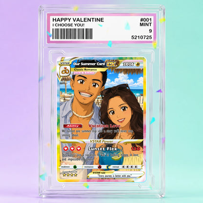 Custom Beach Couple Anime Card - Personalized Summer Vacation Gift, Custom Anime Photo Card, Valentine Gift, Gift for Him, Gift for Her, Custom Card for Couple - CPC 5.1