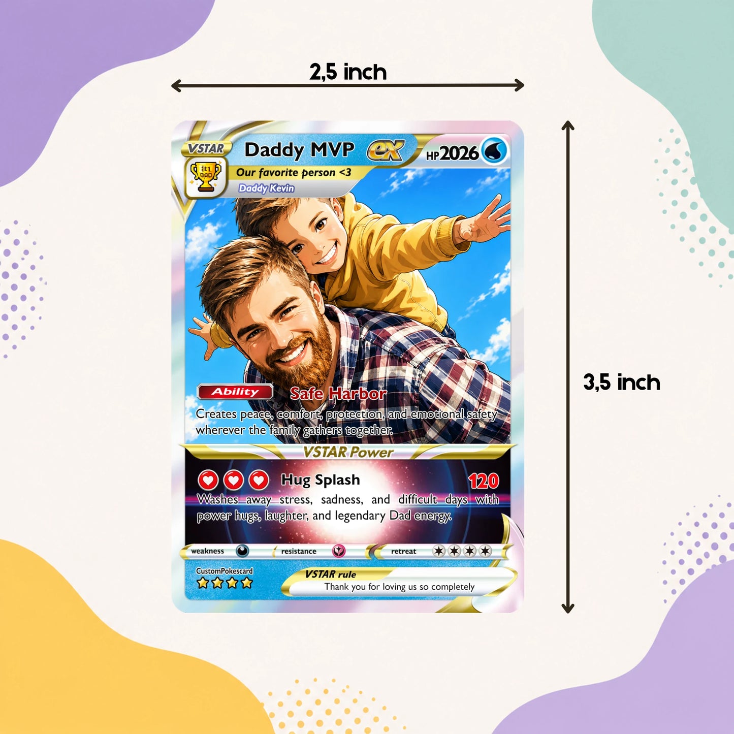 Happy Father's Day Custom Pokémon Card - Hot Comic Anime Style Personalized Pokémon Card for Dad - Perfect Gift from Wife & Kids, CPC 1