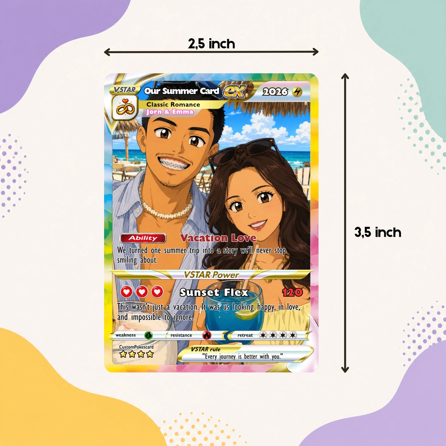 Custom Beach Couple Anime Card - Personalized Summer Vacation Gift, Custom Anime Photo Card, Valentine Gift, Gift for Him, Gift for Her, Custom Card for Couple - CPC 5.1