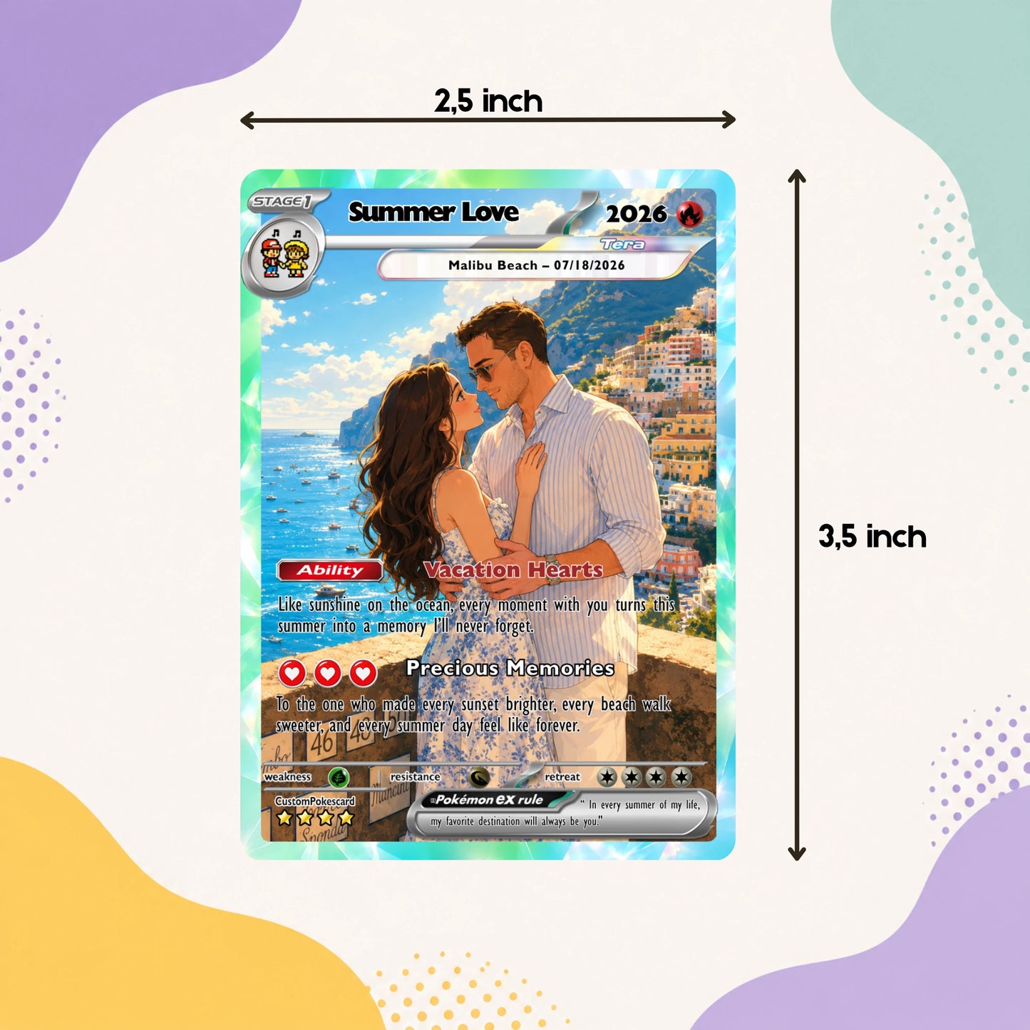 Custom Beach Couple Anime Card - Personalized Summer Vacation Gift, Custom Anime Photo Card, Valentine Gift, Gift for Him, Gift for Her, Custom Card for Couple - CPC 6.2