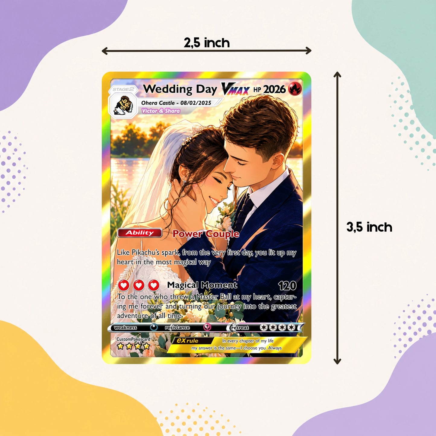 Anniversary Card, Anime Wedding Card, Custom Photo Pokemon Card, Bespoke Couple Cards, Gift for Him/Her, Anniversary Presents, CPC 3