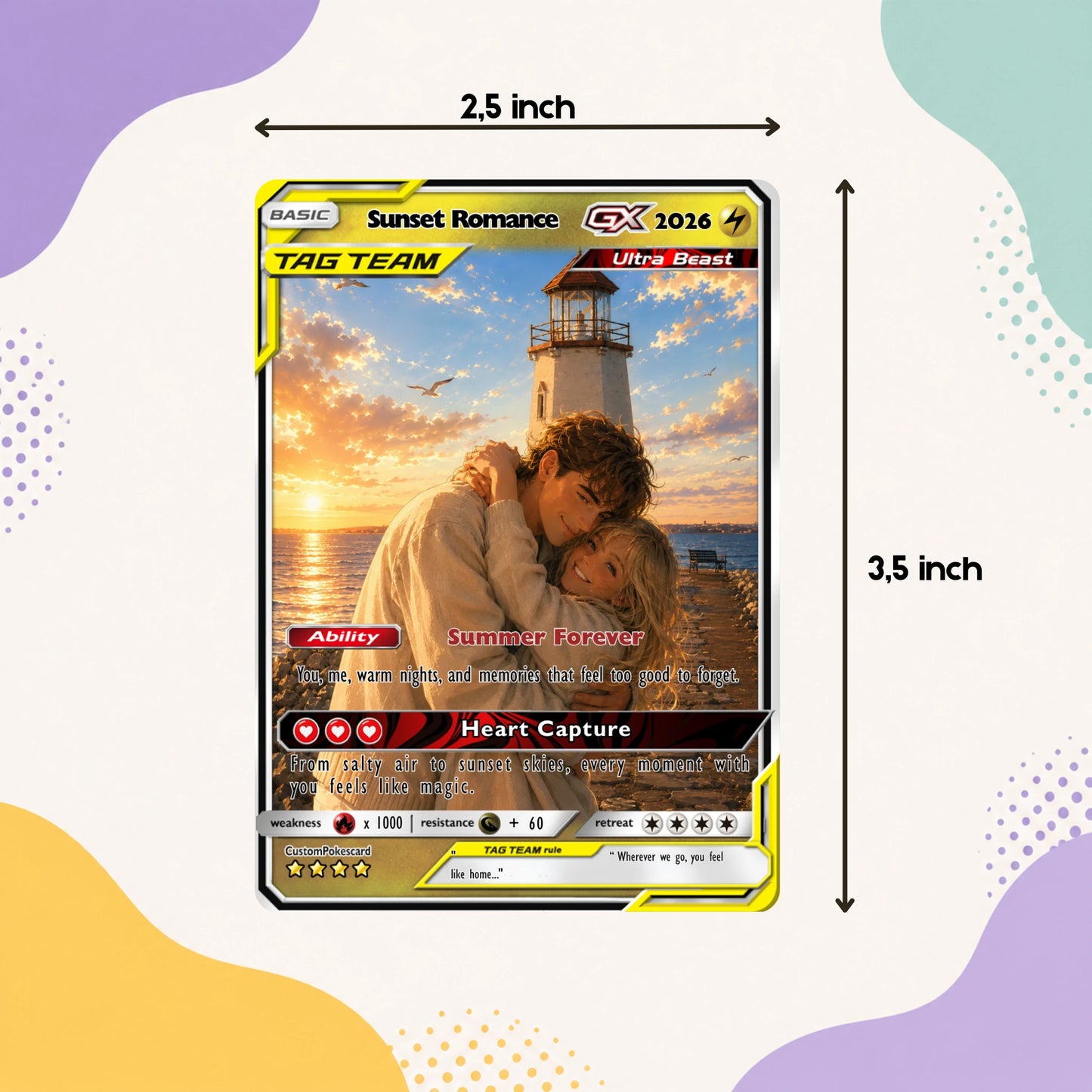 Custom Beach Couple Anime Card - Personalized Summer Vacation Gift, Custom Anime Photo Card, Valentine Gift, Gift for Him, Gift for Her, Custom Card for Couple - CPC 8.1