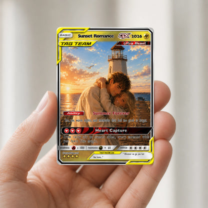 Custom Beach Couple Anime Card - Personalized Summer Vacation Gift, Custom Anime Photo Card, Valentine Gift, Gift for Him, Gift for Her, Custom Card for Couple - CPC 8.1