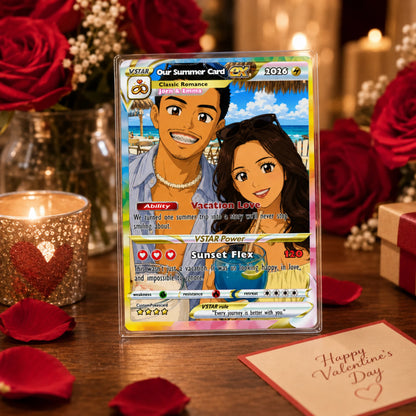 Custom Beach Couple Anime Card - Personalized Summer Vacation Gift, Custom Anime Photo Card, Valentine Gift, Gift for Him, Gift for Her, Custom Card for Couple - CPC 5.1
